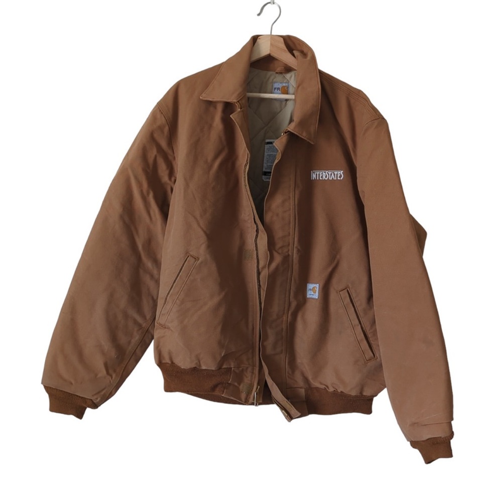 Carhartt FR Mens Jacket Duck Canvas Work Coat Tan Brown Large Tall Lined Quilted